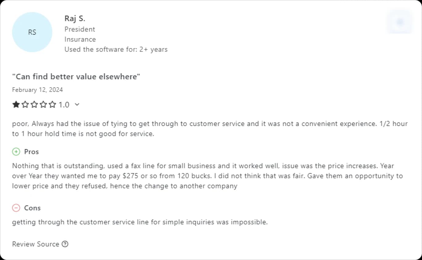 Customer complaint about long waits, reinforcing the value of an AI phone answering system.
