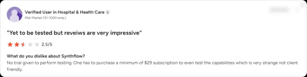 Mixed review noting limited trial access and comparing it to an AI phone answering system.