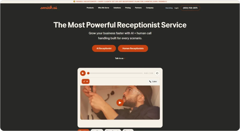 Smith.ai receptionist home page